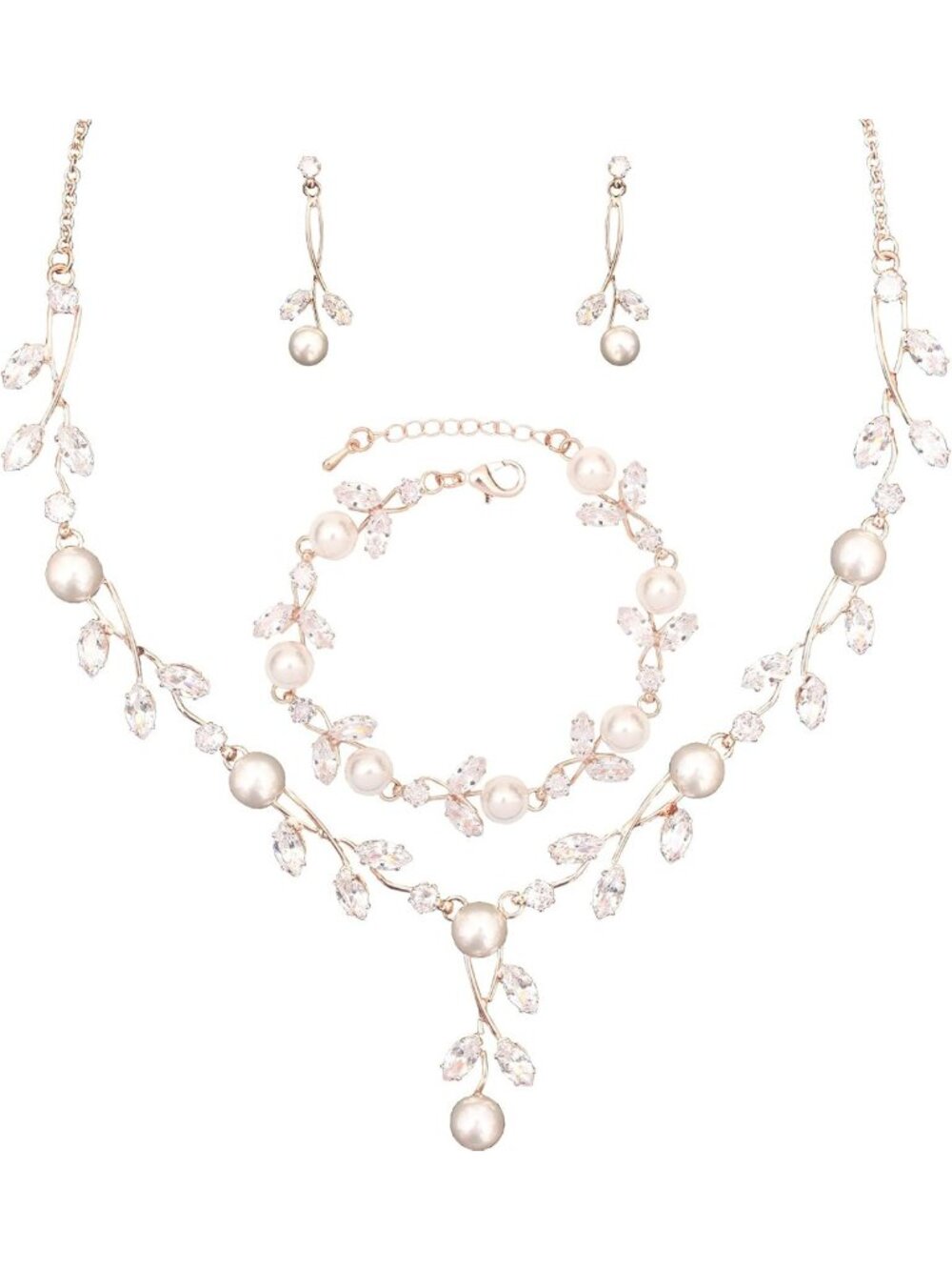 Elegant Floral Pearl Necklace & Dangle Earrings Set - Bridal Jewelry, Gifts for